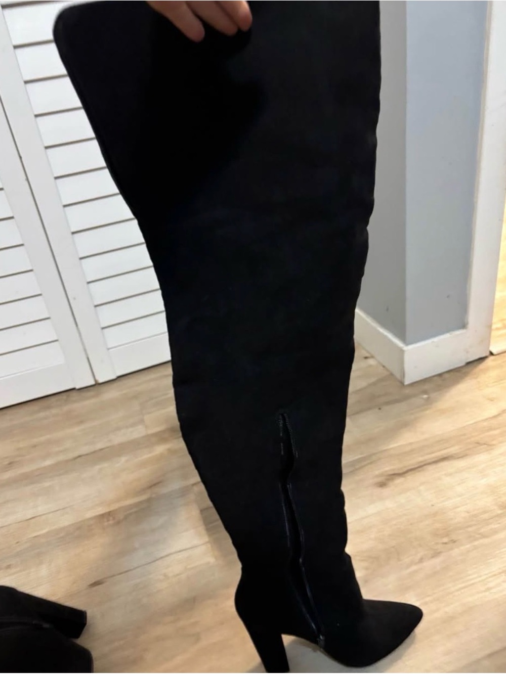 Black Over-the-Knee Suede High Heel Boot